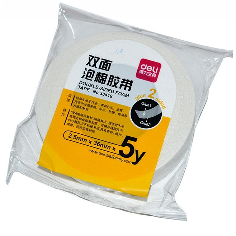 得力 30416 EVA泡棉双面胶带 36mmｘ5y 1卷/袋 （单位：袋） 白