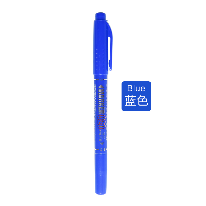 五千年 W-820 小双头记号笔水性油墨可加墨记号笔办公文具 12支/盒 (蓝色)